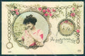 Greetings Augurali Lady Pig Luck Flower Jewel serie 4372 RPPC postcard TW2037 – fronte
