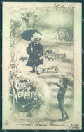 Greetings New Year Pig Children Girl Boy NPG 314-1 RPPC postcard TW2060 – fronte