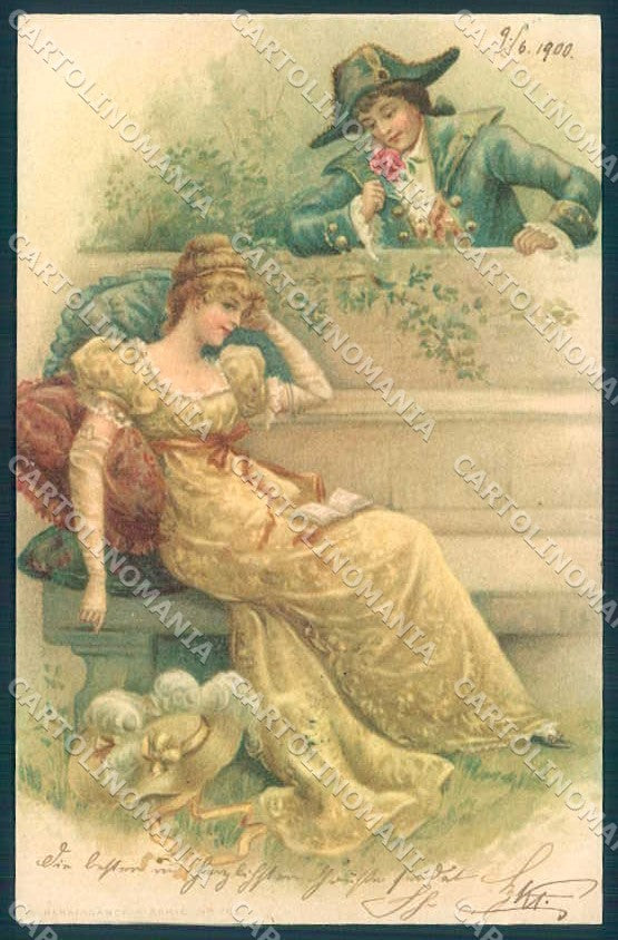 Artist Signed Lady Romantic Couple Renaissance serie 765 postcard TW2089 – fronte