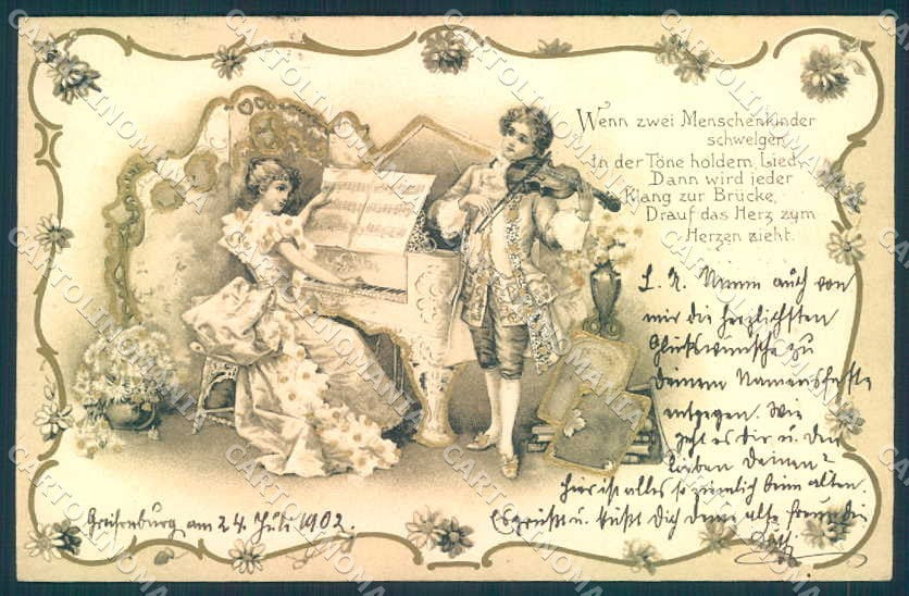 Artist Signed Lady Couple Piano Violin cartolina postcard TW2091 – fronte