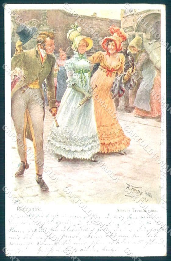 Artist Signed A. Trentin Lady Rencontre serie 1370 cartolina postcard TW2093 – fronte