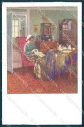 Artist Signed Schuster Lady Die Stickerin CORNER CREASE postcard TW2094 – fronte