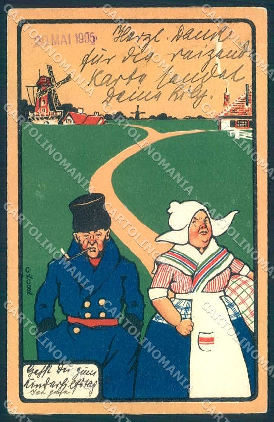 Artist Signed C.K. Cook Dutch Lady Couple CORNER CREASES postcard TW2097 – fronte