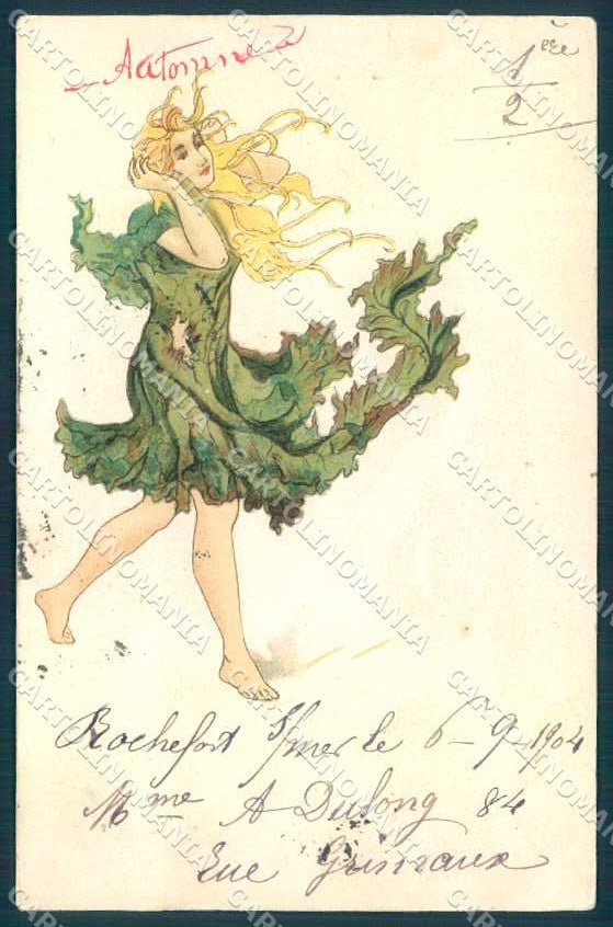 Artist Signed Lady Fantasy Art Nouveau CORNER CREASE postcard TW2100 – fronte