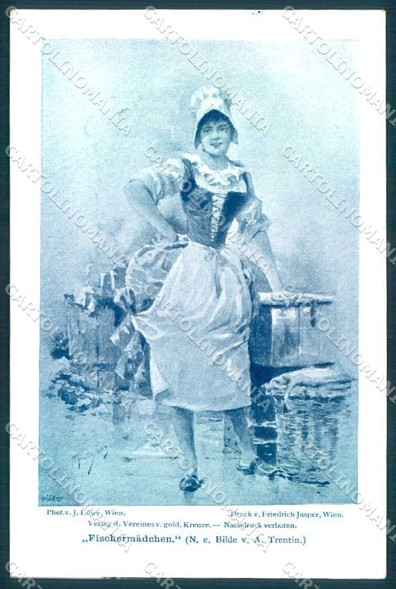 Artist Signed Trentin Lady Fischermadchen serie 1205-83 postcard TW2101 – fronte