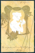 Artist Signed Lady Art Nouveau Bird Flower Relief cartolina postcard TW2109 – fronte