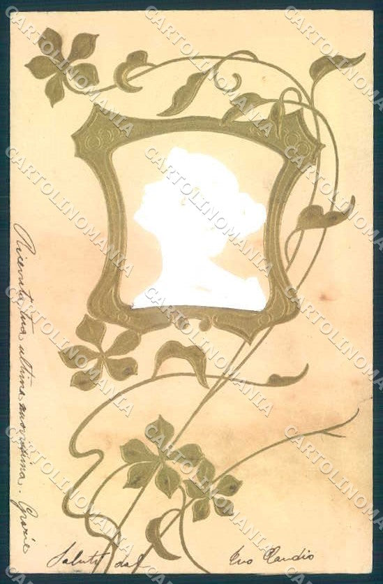 Artist Signed Lady Art Nouveau Flower Relief cartolina postcard TW2110 – fronte