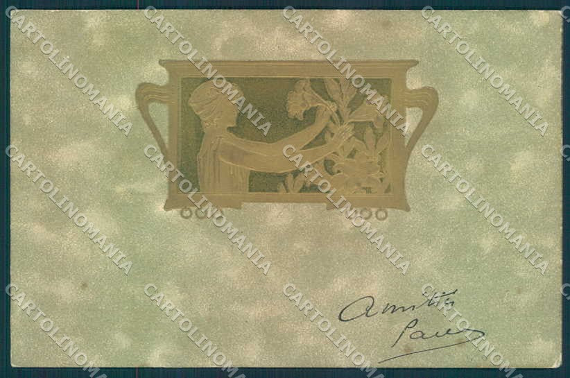 Artist Signed Lady Art Nouveau Relief BRW 494 CORNER CREASE postcard TW2113 – fronte