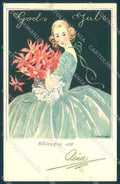 Artist Signed Adina Sand Fashion Lady Christmas Flower TEAR postcard TW2114 – fronte