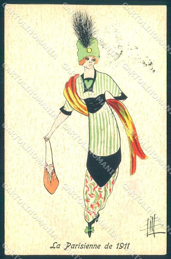 Artist Signed Bill Fashion Lady Parisienne Hand Painted Mode 31 pc TW2119 – fronte