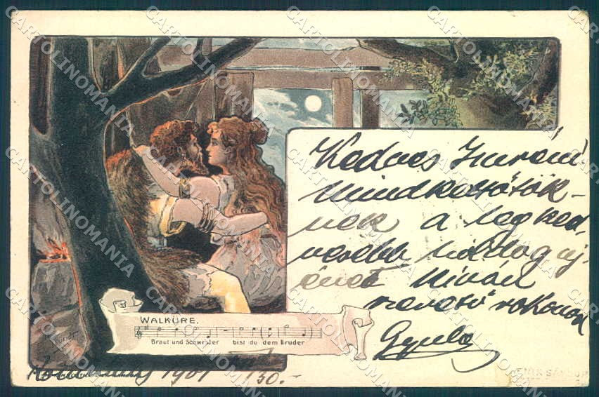 Artist Signed Frundt Lady Couple Walkure Art Nouveau REPAIRED postcard TW2121 – fronte