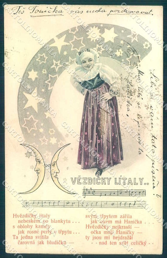 Artist Signed Lady Moon Hvezdicky Litaly serie 37 cartolina postcard TW2123 – fronte
