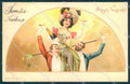 Artist Signed New Year Lady Man Toasting serie 714-3 ABRADED postcard TW2124 – fronte