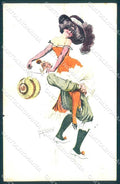 Artist Signed Braun Fashion Lady Man Carnival serie 22-7 HOLE postcard TW2125 – fronte