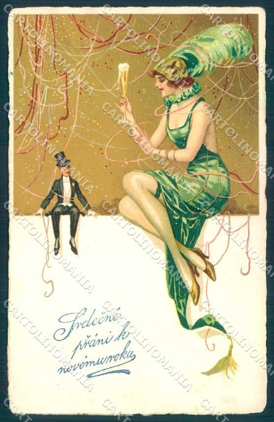 Artist Signed Fashion Lady Man Carnival HWB 2886 ABRADED postcard TW2126 – fronte