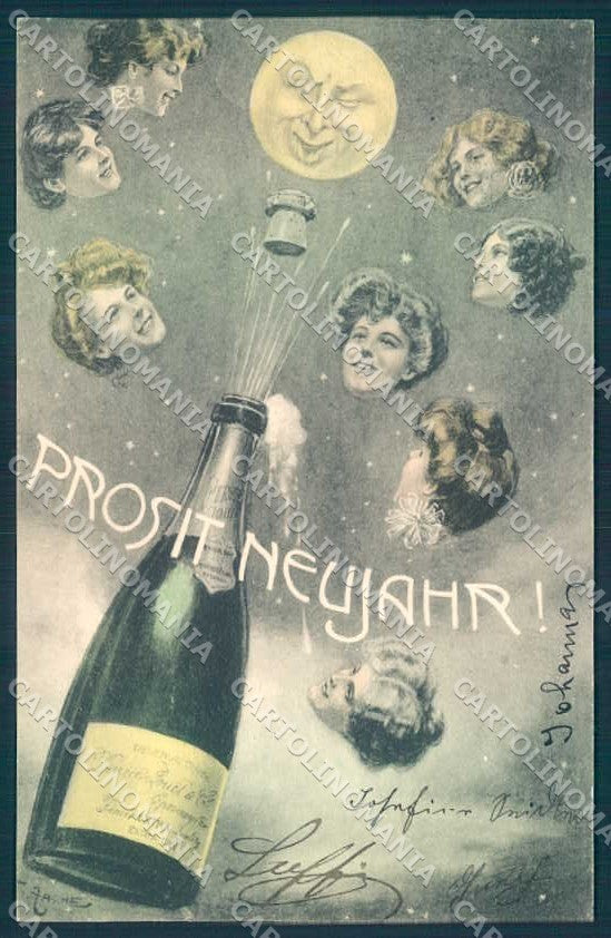 Artist Signed Zasche Year Lady Toasting Paper Moon Theo Stroefer 339-7 pc TW2127 – fronte