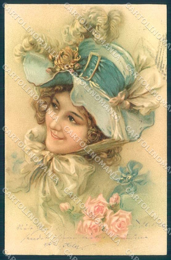 Artist Signed Fashion Glamour Lady Flower cartolina postcard TW2128 – fronte