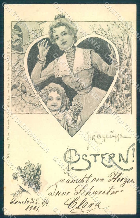 Artist Signed Easter Lady Child Theo Stroefer XXXII-4 cartolina postcard TW2129 – fronte