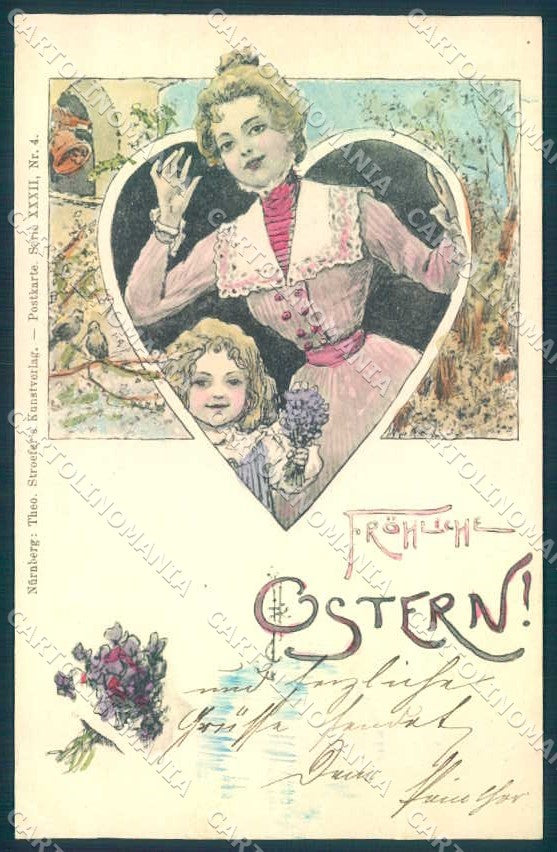 Artist Signed Easter Lady Child Theo Stroefer XXXII-4 CORNER CREASE pc TW2130 – fronte