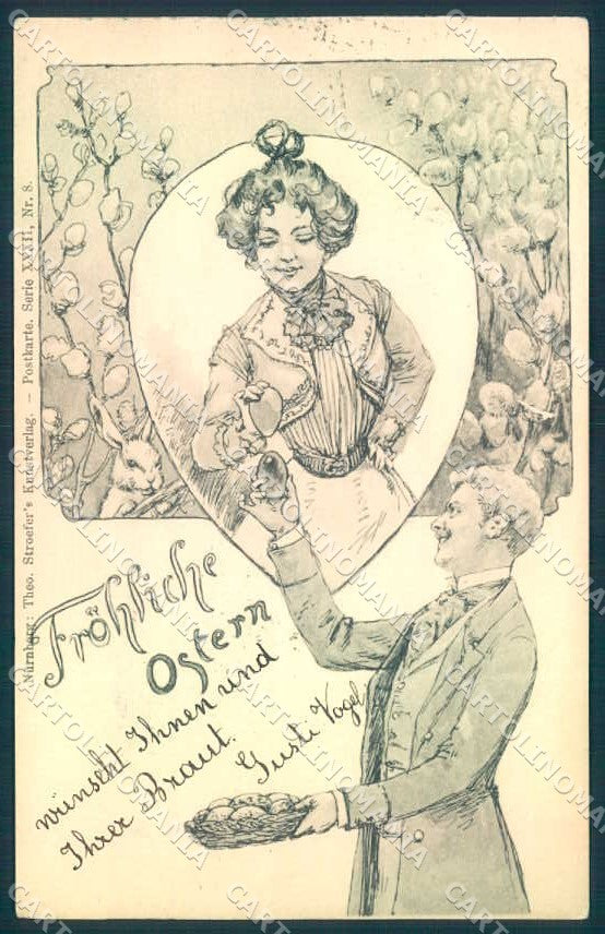Artist Signed Easter Lady Man Theo Stroefer XXXII-8 cartolina postcard TW2131 – fronte