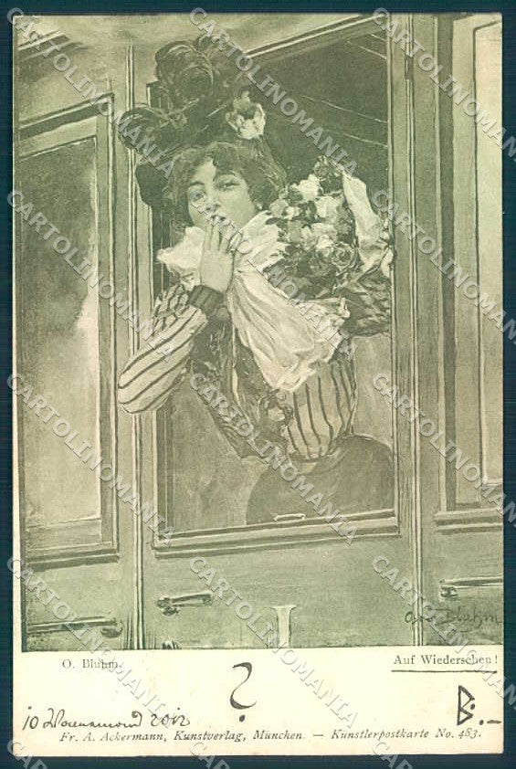 Artist Signed Bluhm Fashion Lady Art Nouveau Ackermann 483 postcard TW2133 – fronte