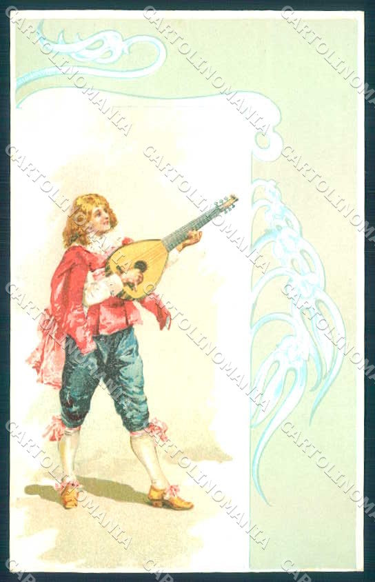 Artist Signed Man Playing Mandolin Art Nouveau cartolina postcard TW2140 – fronte