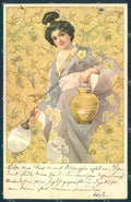 Artist Signed Lady Japan Geisha Art Nouveau Meissner & Buch serie 1128 pc TW2146 – fronte