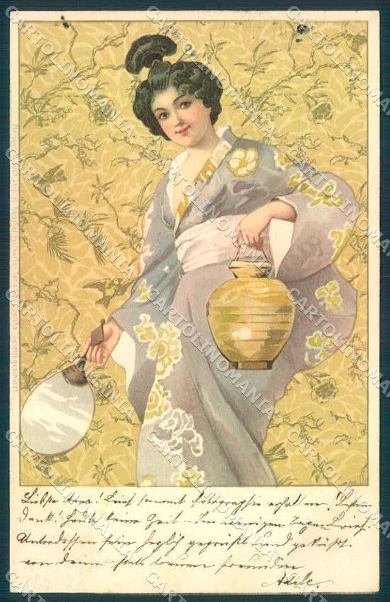 Artist Signed Lady Japan Geisha Art Nouveau Meissner & Buch serie 1128 pc TW2146 – fronte
