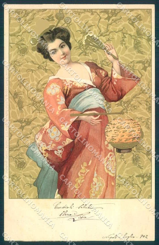 Artist Signed Lady Japan Geisha Art Nouveau Meissner & Buch serie 1128 pc TW2147 – fronte