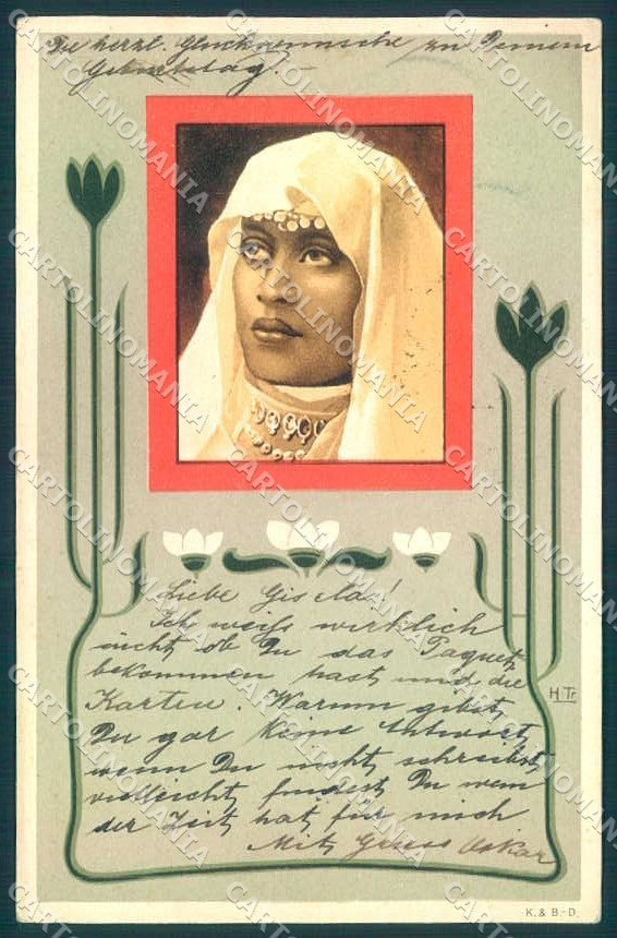 Artist Signed H.Tr Black Lady Art Nouveau K.& B.-D. cartolina postcard TW2149 – fronte