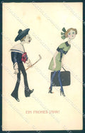 Artist Signed Lady Man New Year HC Vienne 219 cartolina postcard TW2150 – fronte
