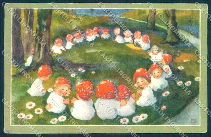 Artist Signed Mili Weber Mushroom Children CORNER CREASE postcard TW2152 – fronte