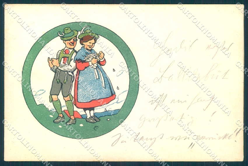 Artist Signed C. Moos Lady Man Osterreich Tyrol cartolina postcard TW2155 – fronte
