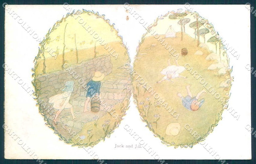Artist Signed Willebeek Le Mair Children Jack & Jill PIN HOLES postcard TW2156 – fronte