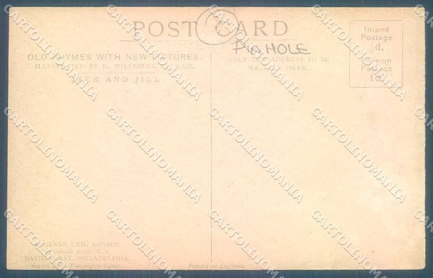 Artist Signed Willebeek Le Mair Children Jack & Jill PIN HOLES postcard TW2156 – retro