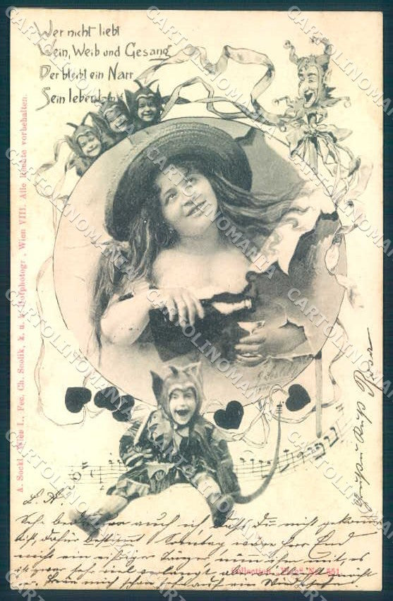 Artist Signed Charles Scolik Lady Child Joker serie 551 postcard TW2159 – fronte