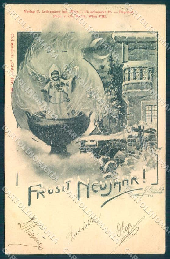 Artist Signed Charles Scolik New Year Angel serie Chic 181 postcard TW2160 – fronte