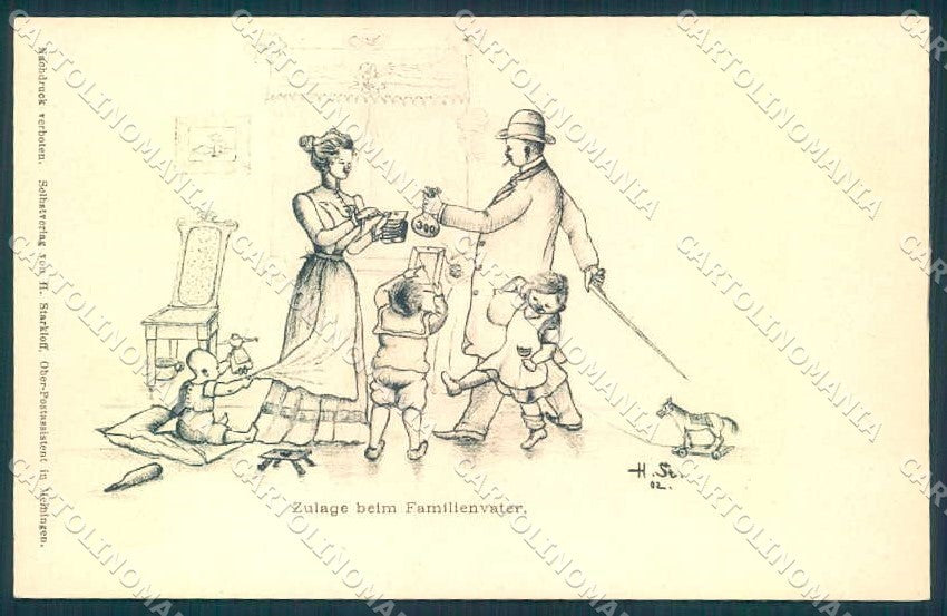 Artist Signed H. Starkloff Lady Family Toys Children cartolina postcard TW2163 – fronte