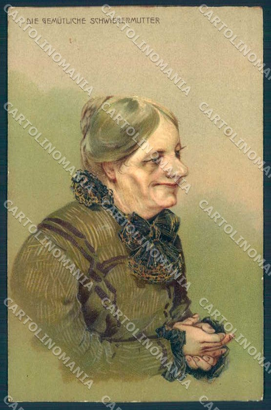 Artist Signed Lady Comic Gemutliche Schwiegermutter PFB 3647 Relief pc TW2165 – fronte
