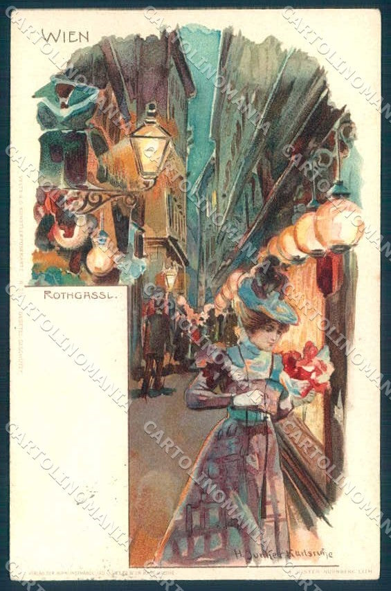 Artist Signed H. Junker Lady Wien Rothgassl serie 321 cartolina postcard TW2168 – fronte