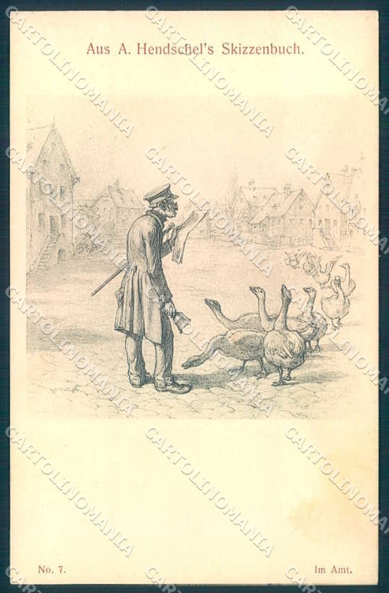 Artist Signed Hendschel Man Goose Rommel & Co. Serie 7 cartolina postcard TW2170 – fronte