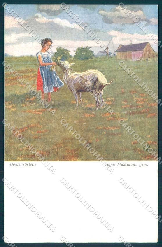 Artist Signed Hans Massmann Girl Goat BKWI 2124 cartolina postcard TW2173 – fronte