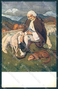 Artist Signed S.B. Bartos Man Goat Dog Mountain cartolina postcard TW2175 – fronte