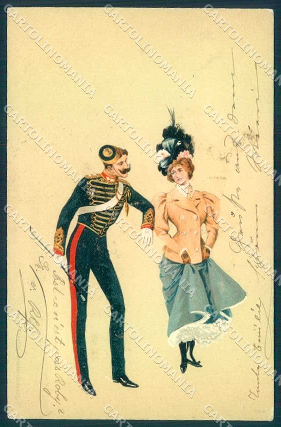 Artist Signed Edgar Schmidt Fashion Lady Military Man postcard TW2184 – fronte