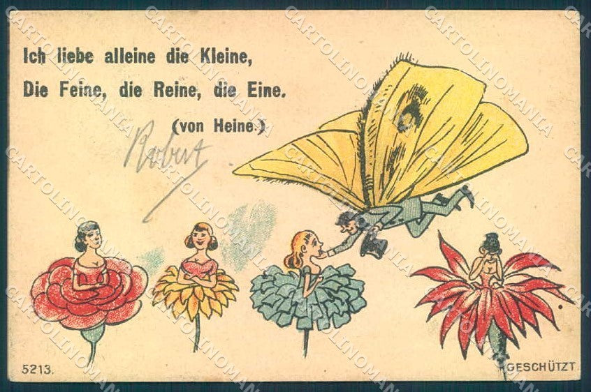 Artist Signed Heine Butterfly Man Lady Flower serie 5213 postcard TW2186 – fronte