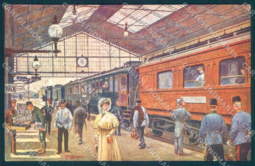 Artist Signed F. Witt Lady Train Station BKWI 618-1 cartolina postcard TW2187 – fronte