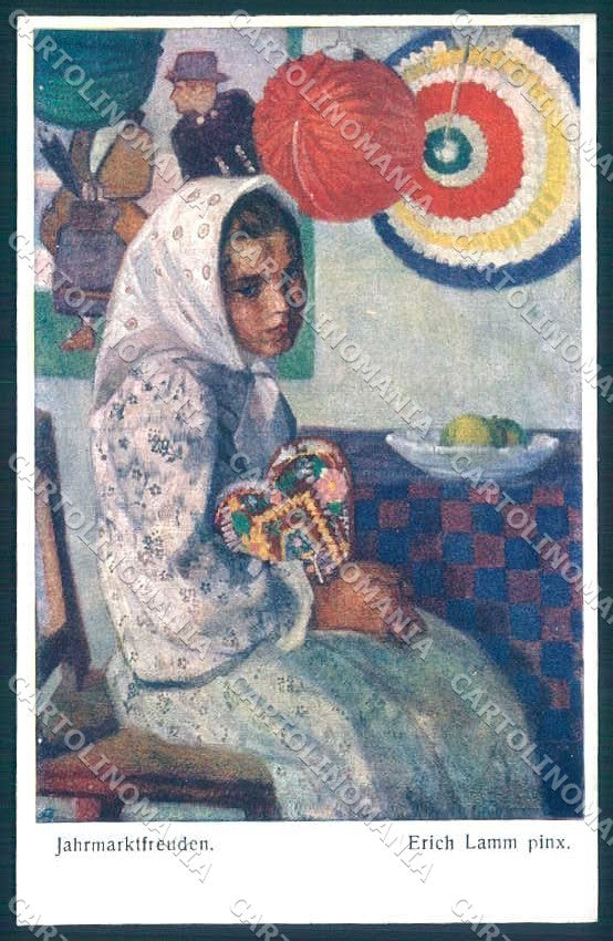 Artist Signed Erich Lamm Lady Jahrmarkt Freuden serie VIII-2 postcard TW2193 – fronte