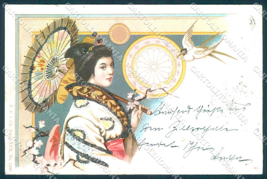 Artist Signed Lady Geisha Japan Art Nouveau XVII-1398 CORNER CREASE pc TW2194 – fronte