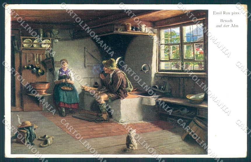 Artist Signed Emil Rau Lady Man Cat serie 1093 cartolina postcard TW2196 – fronte