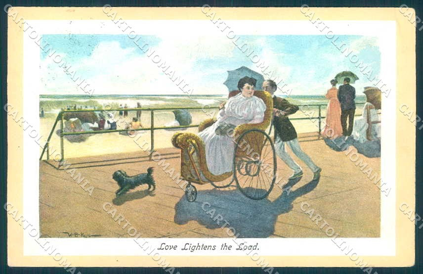 Artist Signed Lady Man Beach Love Lightens the Load serie 500 postcard TW2197 – fronte